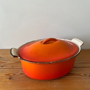 Vintage Le Creuset Orange Cast Iron Casserole Dish #22